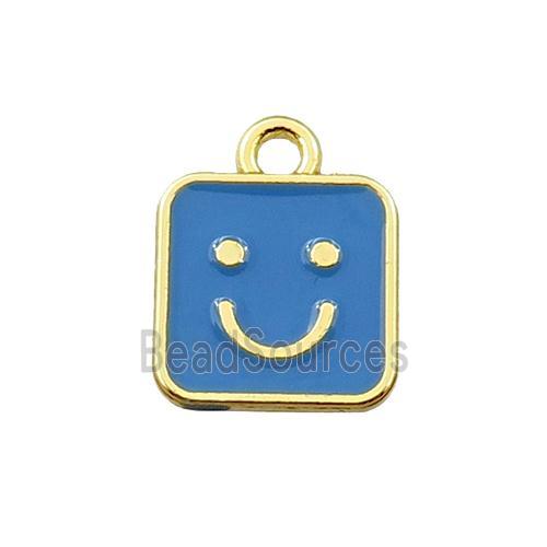 copper emoji pendant with blue enameled, smile face, gold plated