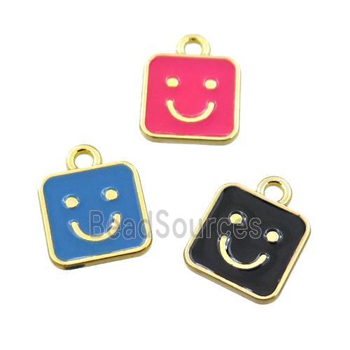 copper emoji pendant with enameled, mix, square, smile face, gold plated