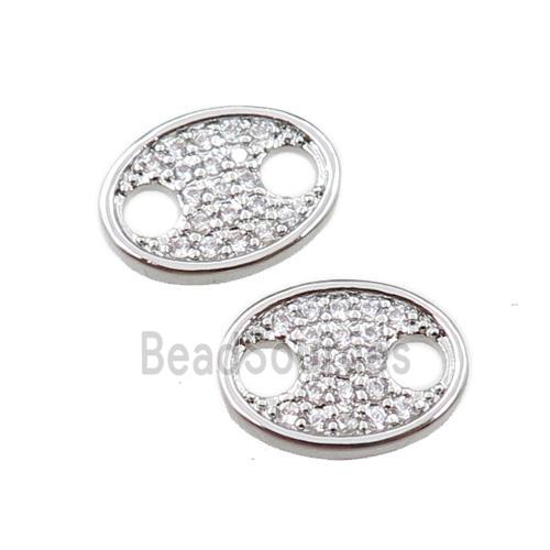 copper oval connector paved zircon, pig nose, platinum plated