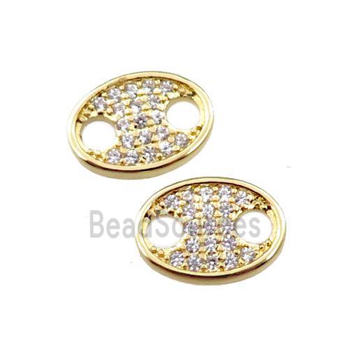 copper oval connector paved zircon, pig nose, gold plated