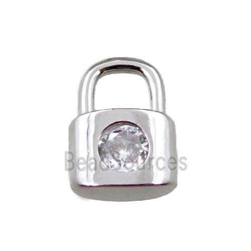 copper Lock pendant pave zircon, platinum plated