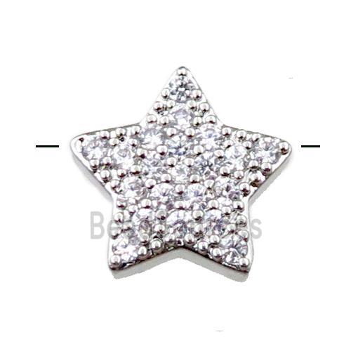 copper star beads pave zircon, platinum plated