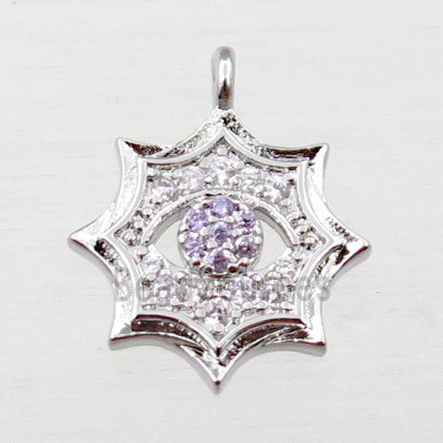 copper cobweb pendant pave zircon, platinum plated