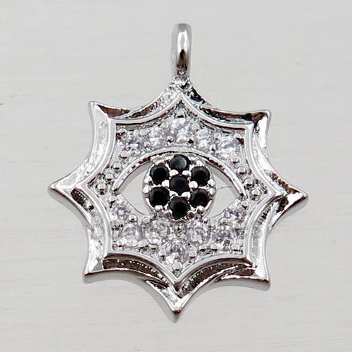 copper cobweb pendant pave zircon, platinum plated