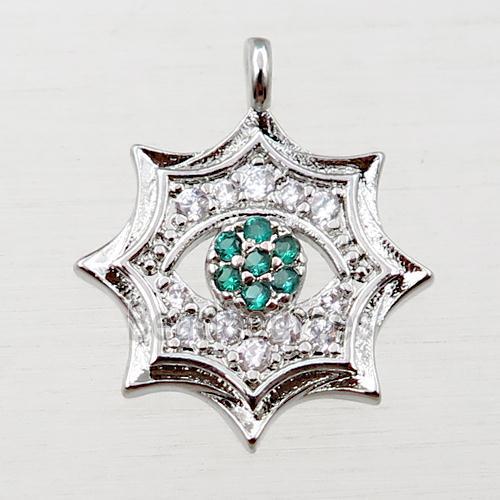 copper cobweb pendant pave zircon, platinum plated