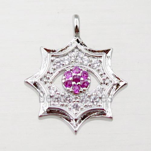 copper cobweb pendant pave zircon, platinum plated