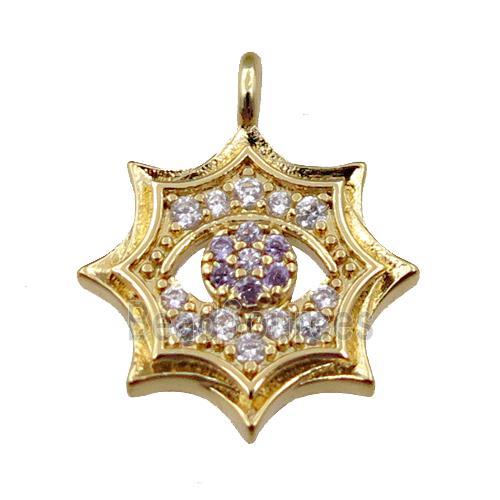 copper cobweb pendant pave zircon, gold plated