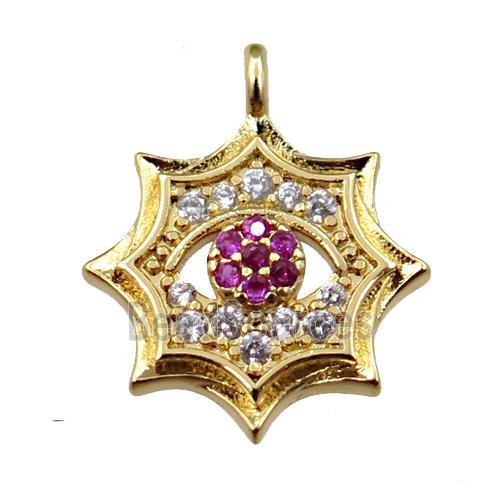 copper cobweb pendant pave zircon, gold plated