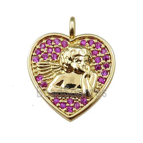 copper heart pendant pave zircon, angel, gold plated