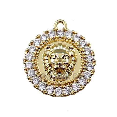 copper circle pendant pave zircon with leo, gold plated