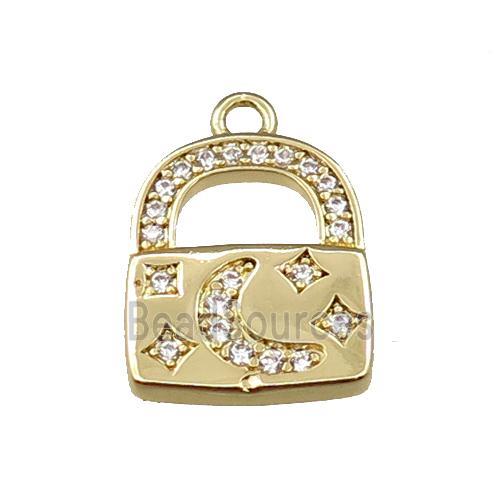 copper Lock pendant pave zircon, gold plated