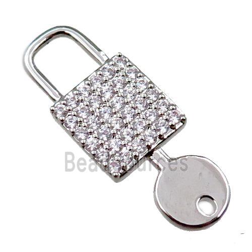 copper keyLock charm pendant pave zircon, platinum plated