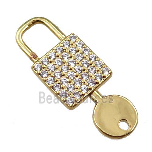 copper keyLock charm pendant pave zircon, gold plated