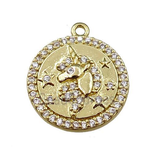 copper circle pendant pave zircon, gold plated