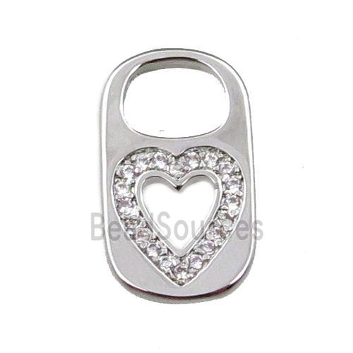 copper Lock pendant pave zircon, heart, platinum plated