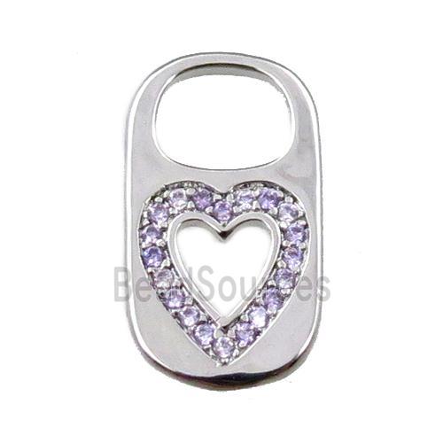 copper Lock pendant pave zircon, heart, platinum plated