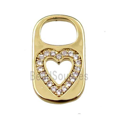 copper Lock pendant pave zircon, heart, gold plated