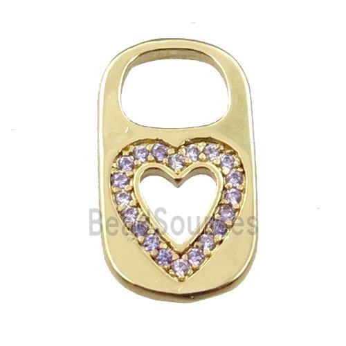 copper Lock pendant pave zircon, heart, gold plated