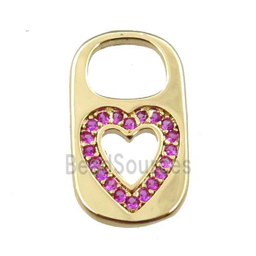 copper Lock pendant pave zircon, heart, gold plated