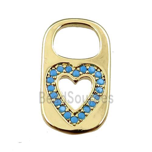 copper Lock pendant pave zircon, heart, gold plated