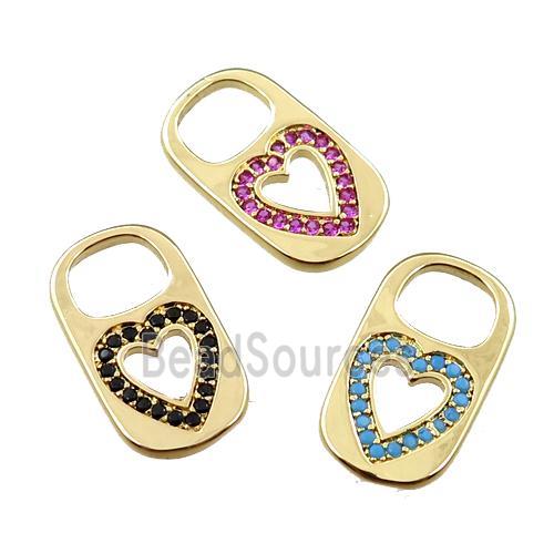 copper Lock pendant pave zircon, heart, gold plated, mixed