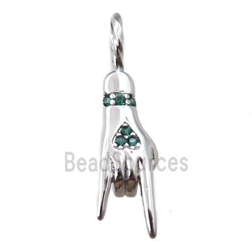 copper hand pendant pave zircon, platinum plated