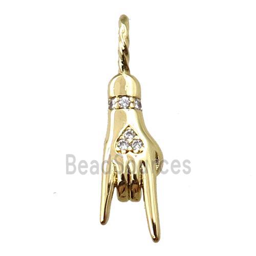 copper hand pendant pave zircon, gold plated