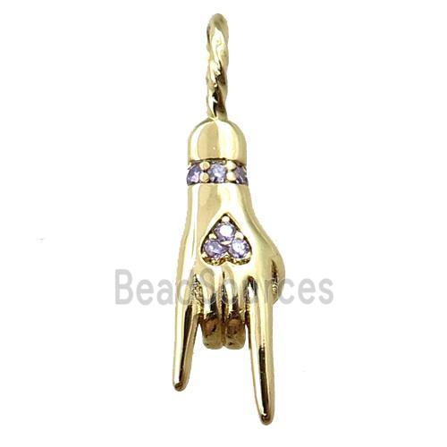 copper hand pendant pave zircon, Rock On Sign Charm, gold plated