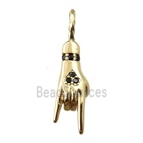 copper hand pendant pave zircon, gold plated