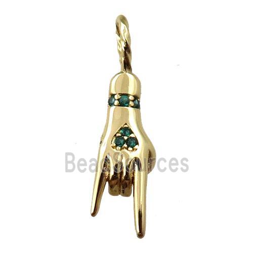 copper hand pendant pave zircon, gold plated