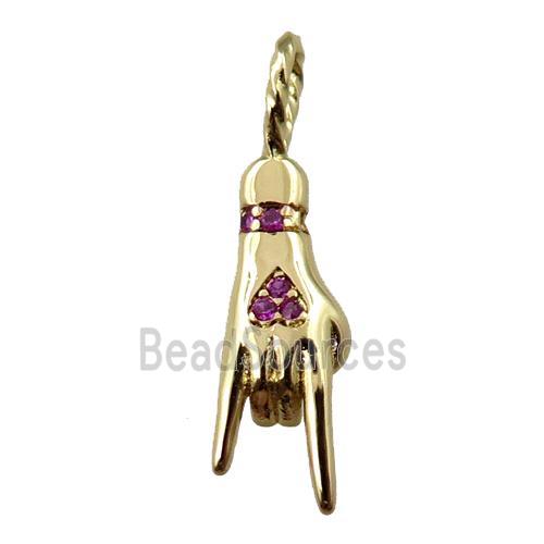 copper hand pendant pave zircon, gold plated