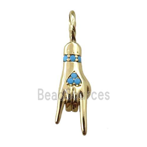 copper hand pendant pave zircon, gold plated