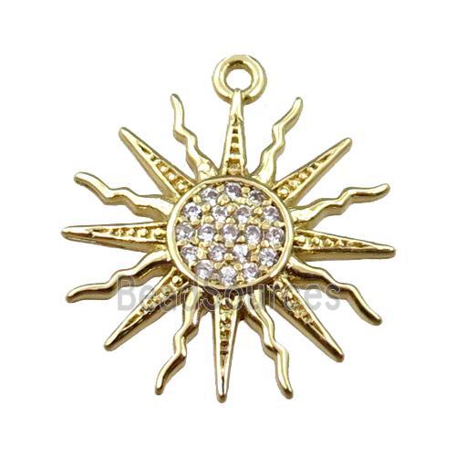 copper sunflower pendant pave zircon, gold plated