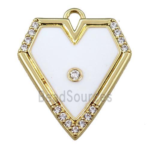 copper pendant pave zircon with white enameled, gold plated