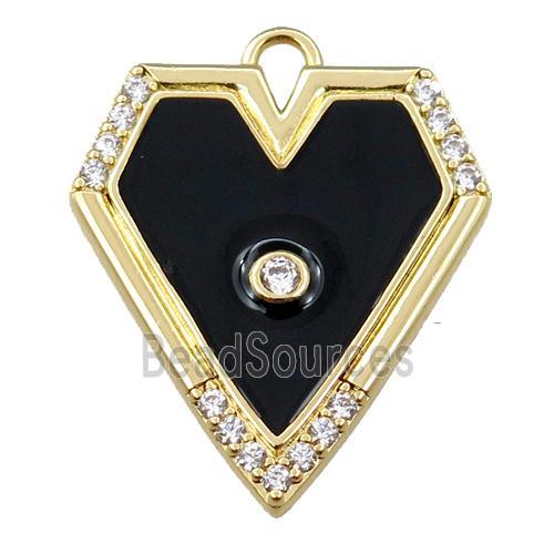 copper pendant pave zircon with black enameled, gold plated