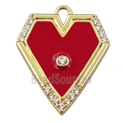 copper pendant pave zircon with red enameled, gold plated