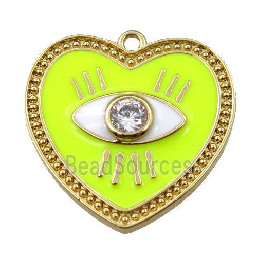 copper heart pendant with yellow enameled, eye, gold plated