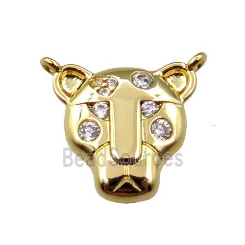 copper tiger pendant pave zircon with 2loops, gold plated