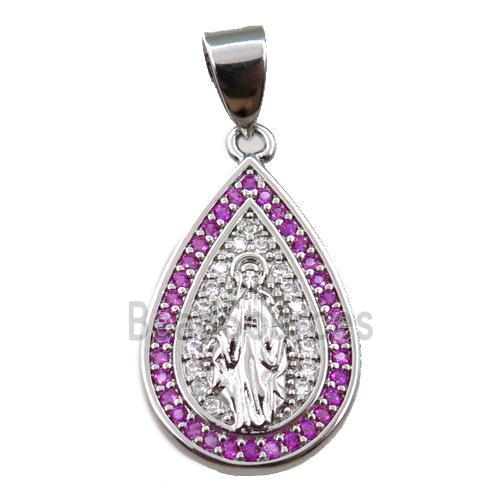 copper teardrop pendant pave zircon, jesu, platinum plated