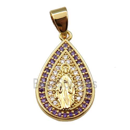 copper teardrop pendant pave zircon, jesu, gold plated