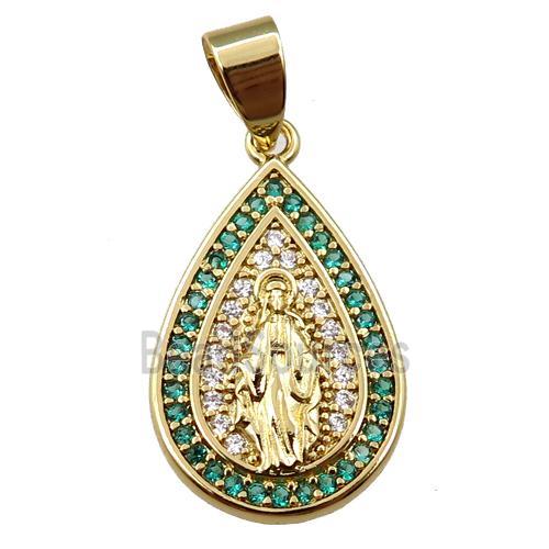 copper teardrop pendant pave zircon, jesu, gold plated