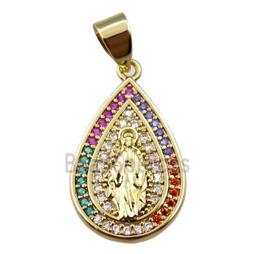 copper teardrop pendant pave zircon, jesu, gold plated