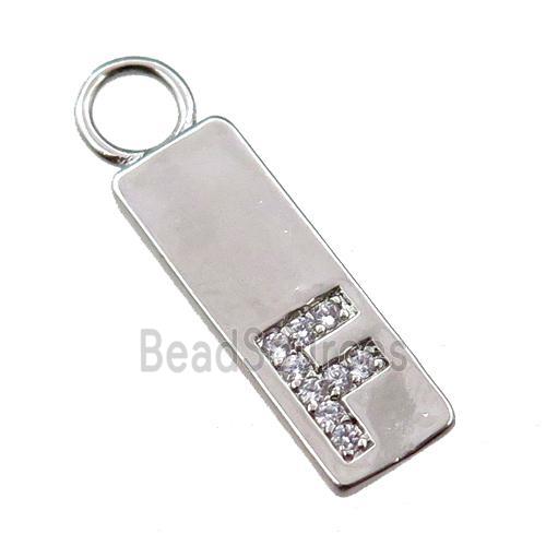 copper rectangle pendant pave zircon, platinum plated