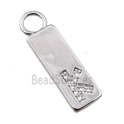 copper rectangle pendant pave zircon, platinum plated