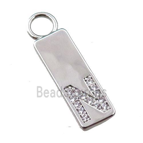 copper rectangle pendant pave zircon, platinum plated