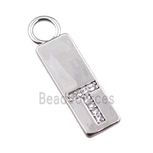 copper rectangle pendant pave zircon, platinum plated