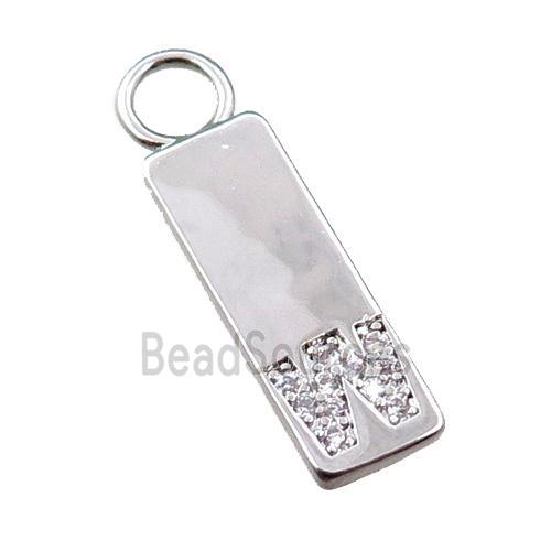 copper rectangle pendant pave zircon, platinum plated