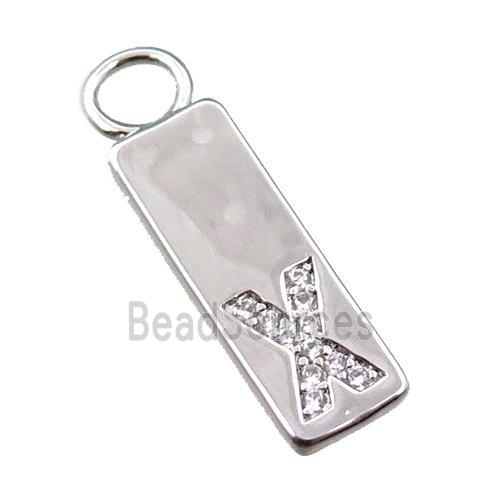 copper rectangle pendant pave zircon, platinum plated