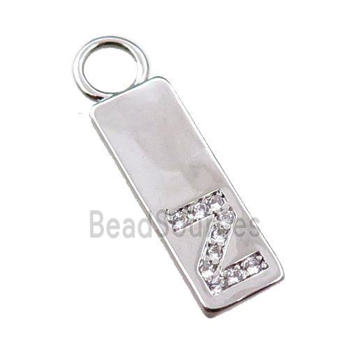 copper rectangle pendant pave zircon, platinum plated