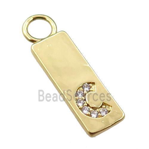 copper rectangle pendant pave zircon, gold plated